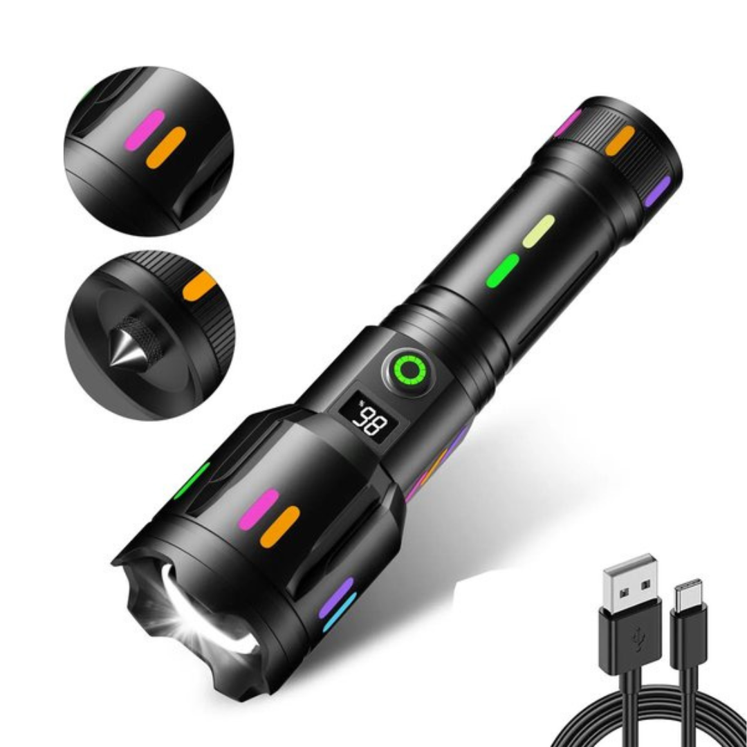 Rechargeable LED Flashlight – 9000 Lumens with USB-C Charging