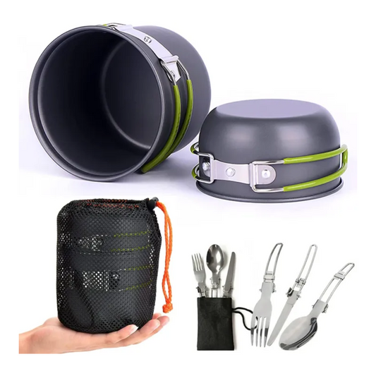 OutdoorzLand – Portable Camping Cookware Set with Foldable Cutlery