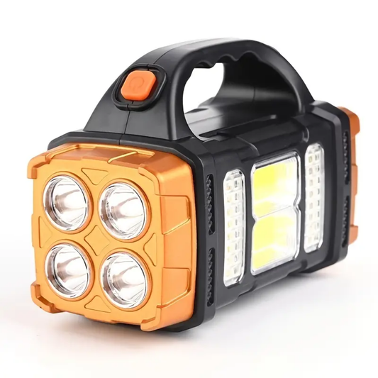 4-in-1 Rechargeable Emergency Flashlight with Solar Panel and Power Bank