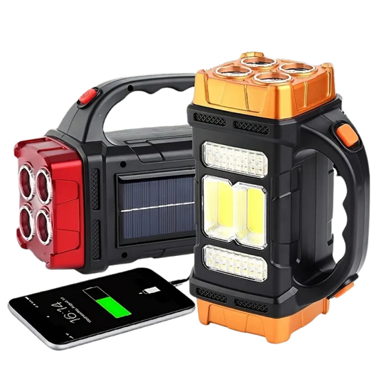 4-in-1 Rechargeable Emergency Flashlight with Solar Panel and Power Bank